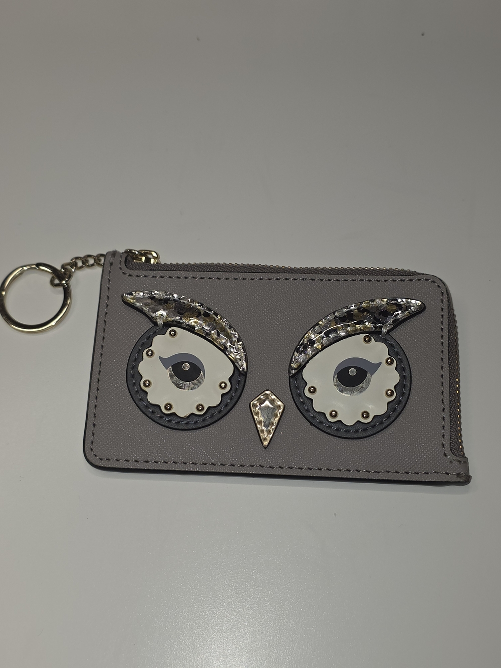 kate spade Grey Owl Embellished Zip Card Holder Keyring